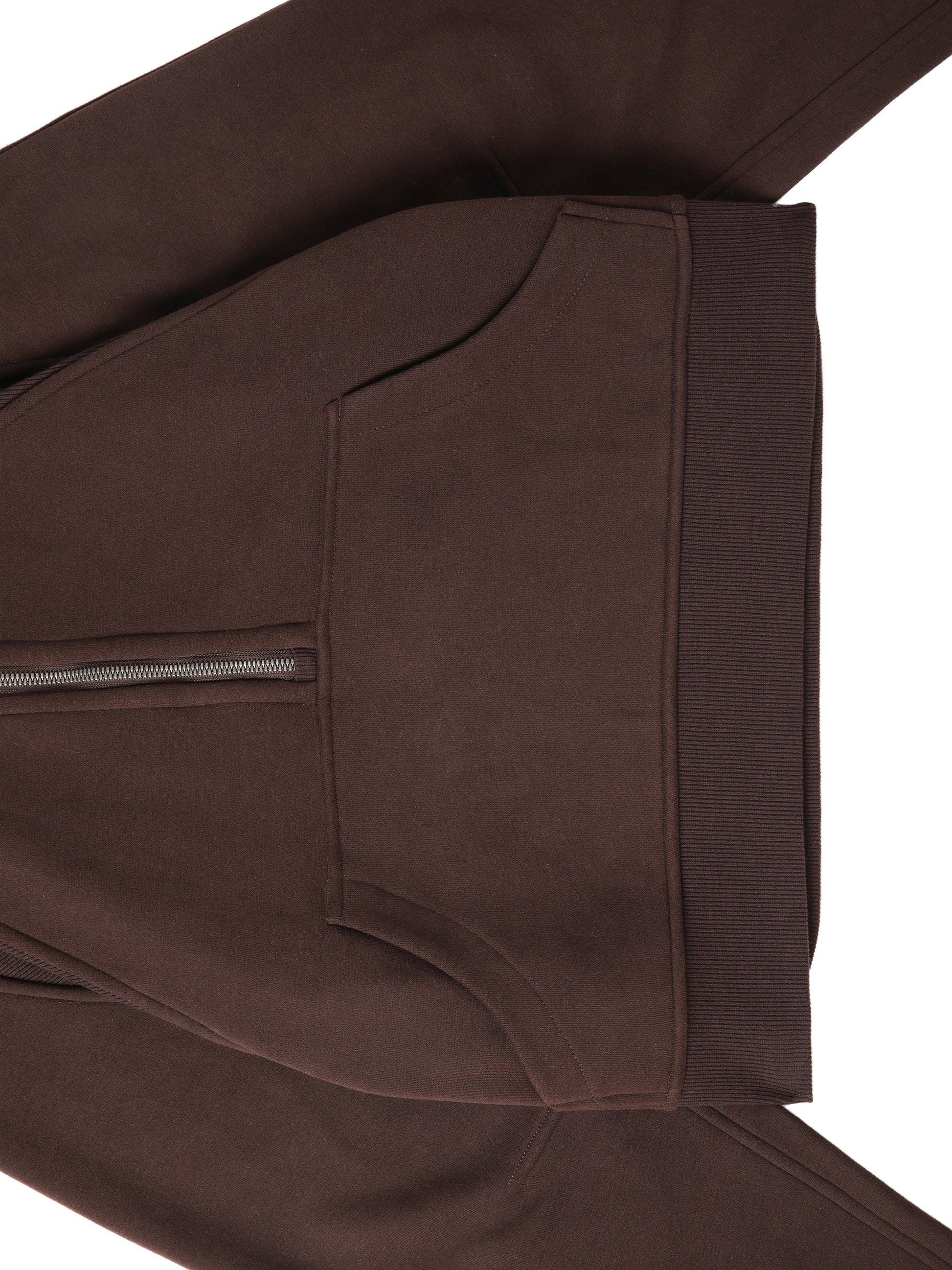 Cropped half-zip hoodie for women in dark brown with front kangaroo pocket and ribbed hem, ideal for gym or casual wear.