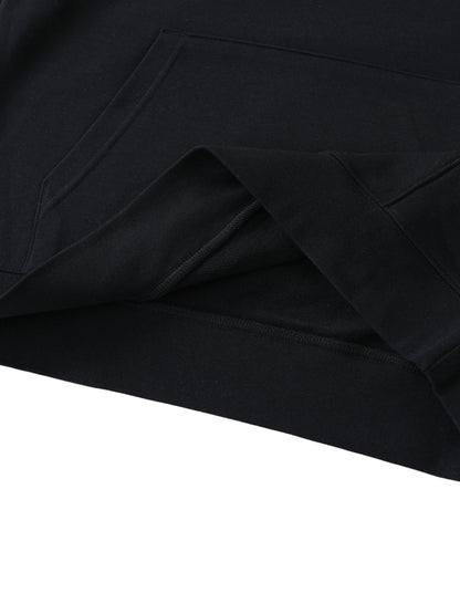 Premio Essential Oversized Hoodie kangaroo pocket and hem close-up in heavyweight cotton blend, ideal for casual activewear.