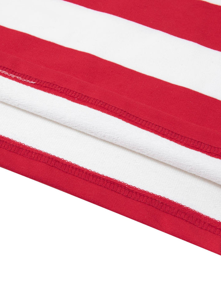 Hem detail of red and white Color Block Stripe Polo Shirt showing inner stitching and soft cotton blend fabric for everyday comfort.