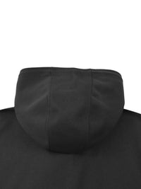 Back hood detail of black Essential Cotton T-Shirt hoodie, showcasing durable stitching and structured design.