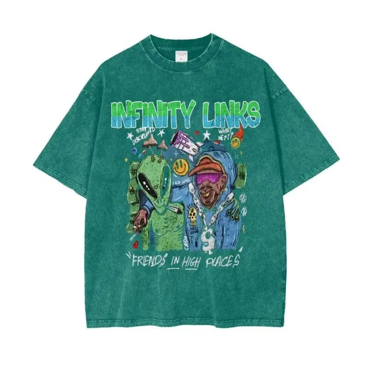 Aliens Oversize Snow Washed Graphic T-Shirt by Shop FNDMNTLS - Tshirts, 100% Cotton, 100% Cotton Shirt
