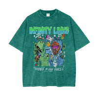 Aliens Oversize Snow Washed Graphic T-Shirt by Shop FNDMNTLS - Tshirts, 100% Cotton, 100% Cotton Shirt