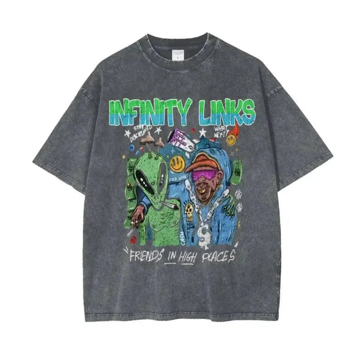 Aliens Oversize Snow Washed Graphic T-Shirt by Shop FNDMNTLS - Tshirts, 100% Cotton, 100% Cotton Shirt