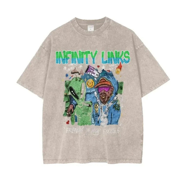 Aliens Oversize Snow Washed Graphic T-Shirt by Shop FNDMNTLS - Tshirts, 100% Cotton, 100% Cotton Shirt