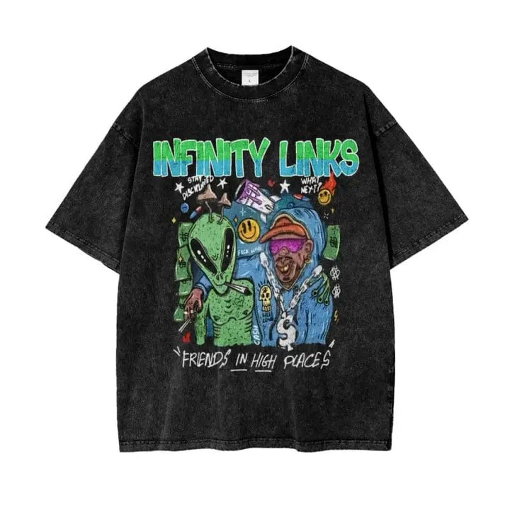 Aliens Oversize Snow Washed Graphic T-Shirt by Shop FNDMNTLS - Tshirts, 100% Cotton, 100% Cotton Shirt