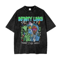 Aliens Oversize Snow Washed Graphic T-Shirt by Shop FNDMNTLS - Tshirts, 100% Cotton, 100% Cotton Shirt