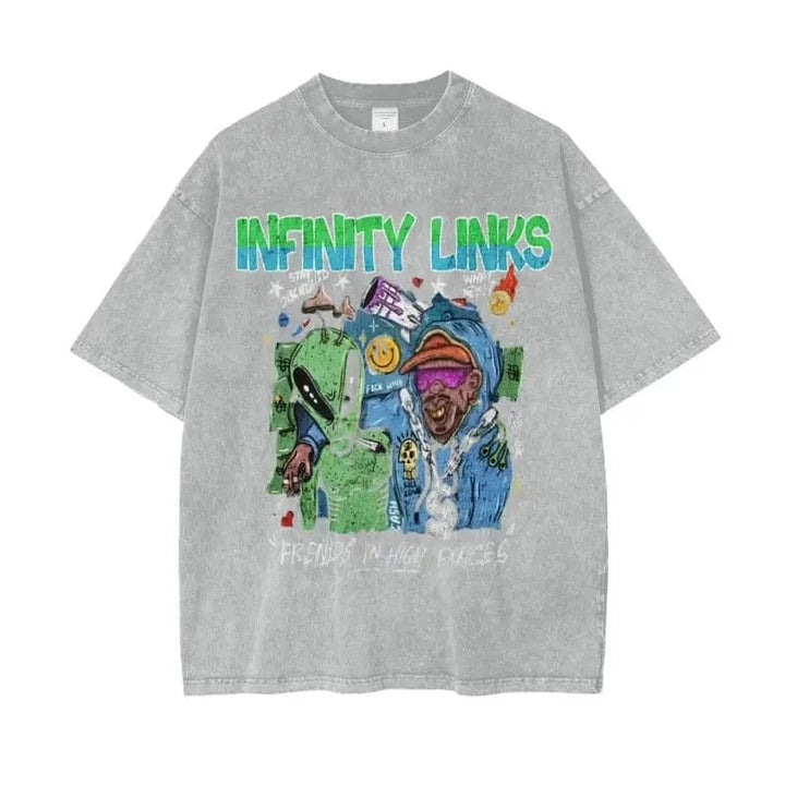 Aliens Oversize Snow Washed Graphic T-Shirt by Shop FNDMNTLS - Tshirts, 100% Cotton, 100% Cotton Shirt