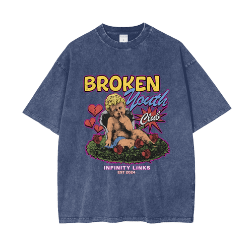 Infinity Links Broken Youth Oversize Snow Washed Graphic T-Shirt by Shop FNDMNTLS - Tshirts, 100% Cotton, 100% Cotton Shirt