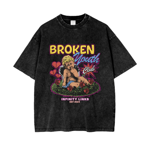 Infinity Links Broken Youth Oversize Snow Washed Graphic T-Shirt by Shop FNDMNTLS - Tshirts, 100% Cotton, 100% Cotton Shirt