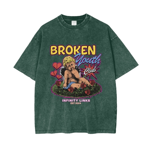 Infinity Links Broken Youth Oversize Snow Washed Graphic T-Shirt by Shop FNDMNTLS - Tshirts, 100% Cotton, 100% Cotton Shirt