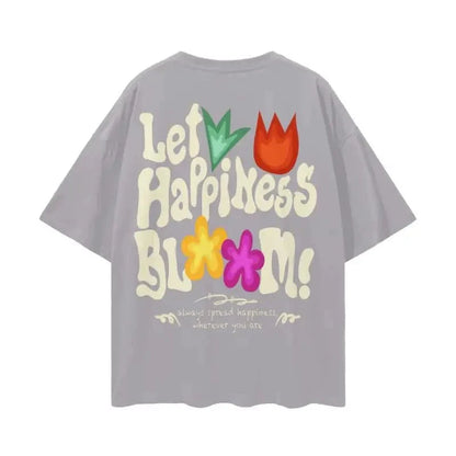 Let Happiness Bloom Oversize graphic tshirt by Shop FNDMNTLS - Tshirts, 100% Cotton, Boxy Fit