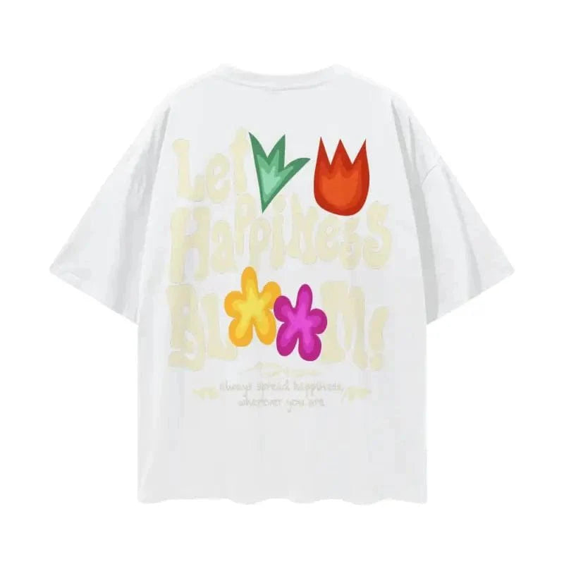 Let Happiness Bloom Oversize graphic tshirt by Shop FNDMNTLS - Tshirts, 100% Cotton, Boxy Fit