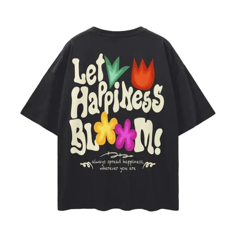 Let Happiness Bloom Oversize graphic tshirt by Shop FNDMNTLS - Tshirts, 100% Cotton, Boxy Fit