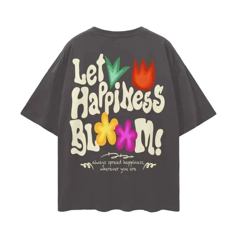 Let Happiness Bloom Oversize graphic tshirt by Shop FNDMNTLS - Tshirts, 100% Cotton, Boxy Fit