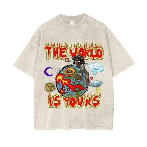 The World is Yours Acid Wash Oversize T-Shirt by Shop FNDMNTLS - Tshirts, ,