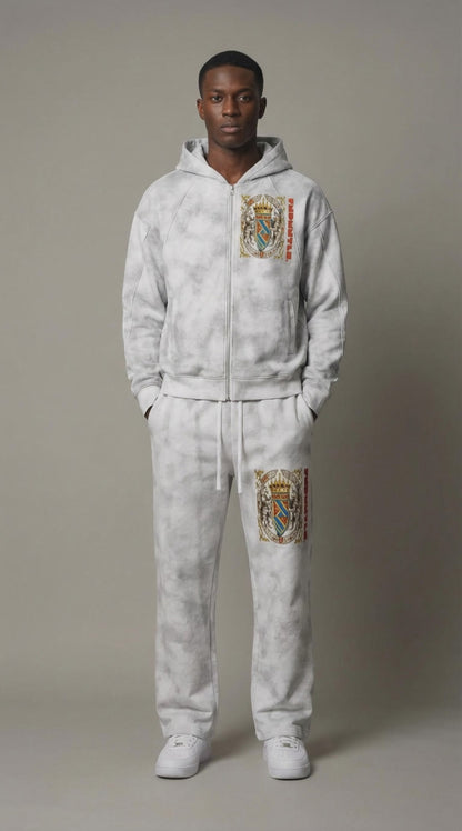 FNDMNTLS. Armor of God Gray Fleece Tie-Dye Sweatpants