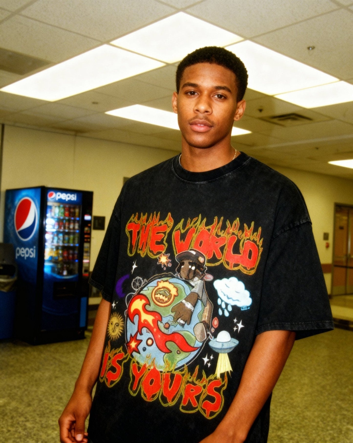 The World is Yours Acid Wash Oversize T-Shirt by Shop FNDMNTLS - Tshirts, ,