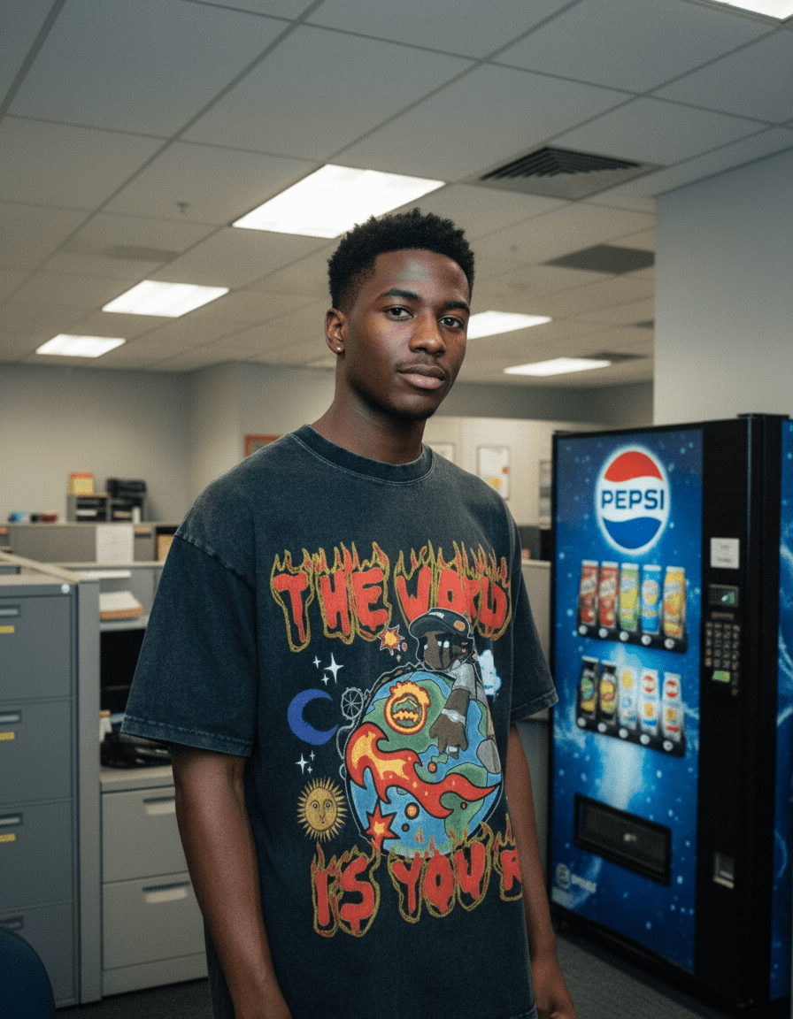 The World is Yours Acid Wash Oversize T-Shirt by Shop FNDMNTLS - Tshirts, ,